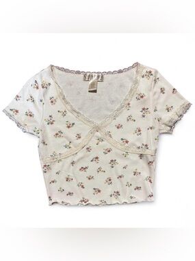 Floral Babydoll Crop Top With Lace Trim